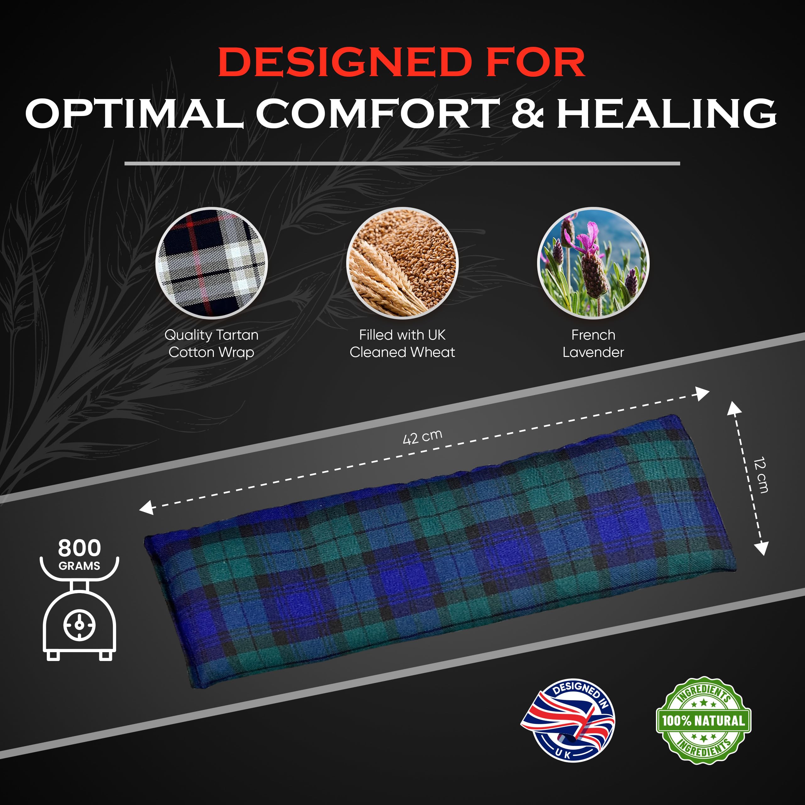Wheat Bags Microwavable Neck and Shoulder Wrap - Lavender Heat Bag for Comfort - Tartan Cotton Fabric with UK Wheat Compress by