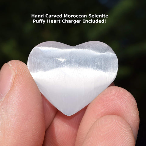 CHARGED Amplifier Clear Quartz Crystal Bracelet Tumble Polished Stretchy + Selenite Heart Charging Crystal Included (AMPLIFY BOD