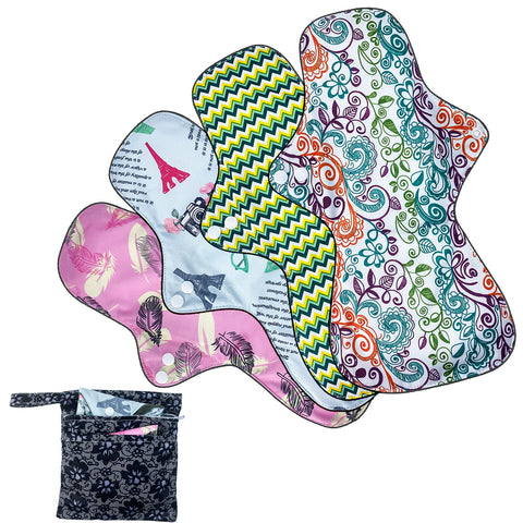 ZCOINS 4PCS Overnight Pads 13.5inch Reusable Pads Menstrual Heavy Flow, Washable Cloth Pad with 1 Zipper Bag