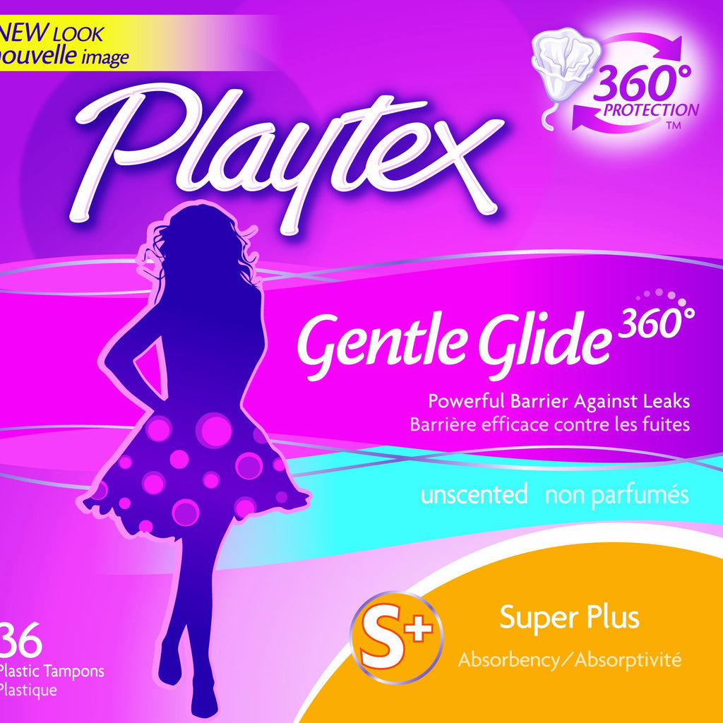 Playtex Gentle Glide 360 Tampons, Plastic, Super Plus Absorbency,36count Unscented
