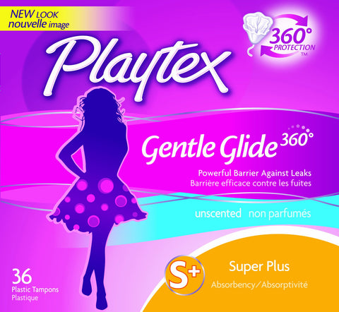 Playtex Gentle Glide 360 Tampons, Plastic, Super Plus Absorbency,36count Unscented
