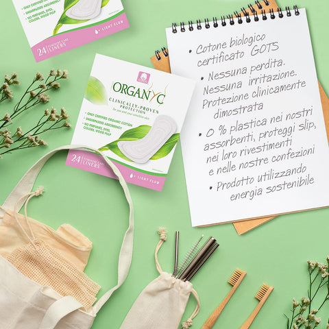 Organyc 100% Certified Organic Cotton Everyday Panty Liner, Folded, Light Flow, 24 Count, 1-Pack