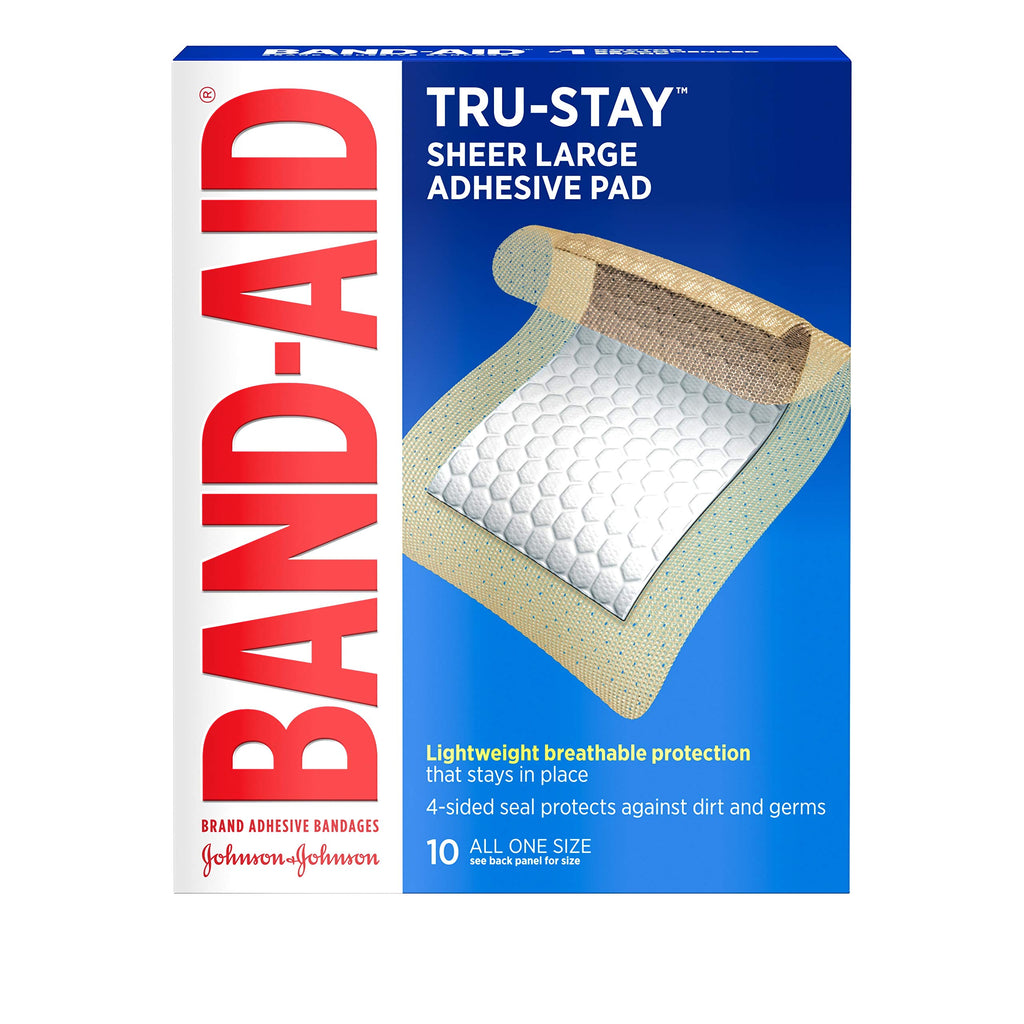 Band-Aid Brand Tru-Stay Adhesive Pads, Large Sterile Adhesive Bandages for First Aid Wound Care and Protection of Minor Cuts, Sc