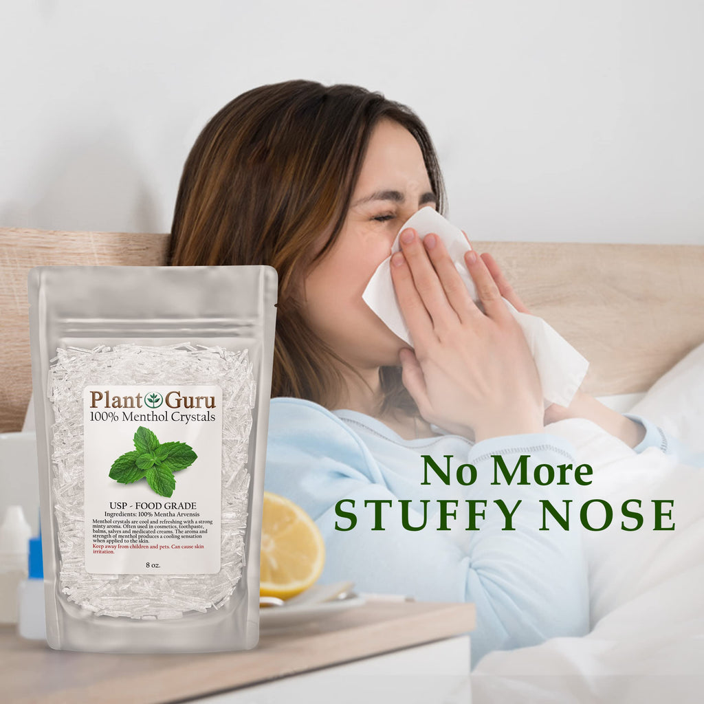Menthol Crystals 8 oz. Mentha Arvensis 100% Pure Natural USP Food Grade - Great for Cosmetics, Salves, Balms, Creams and Soap Ma