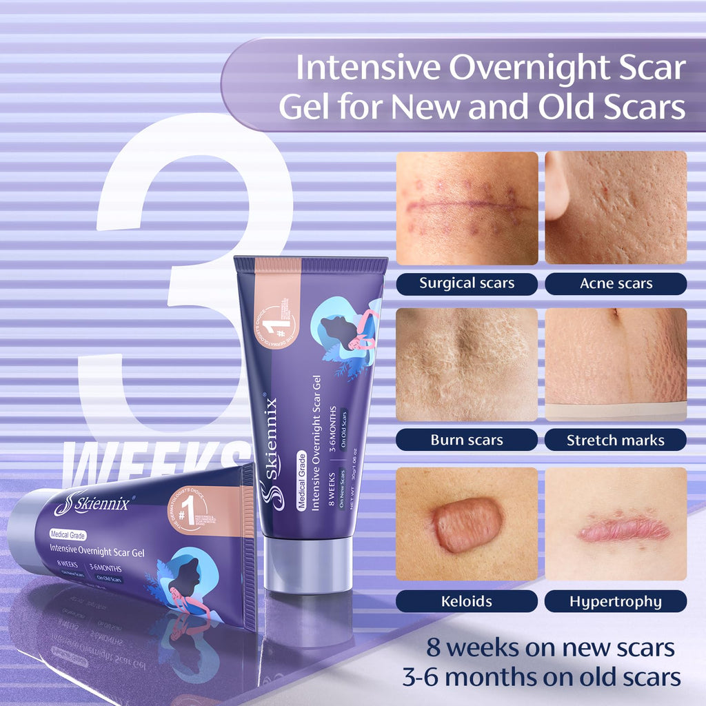 Skiennix PM Intensive Overnight Scar Cream 1.06 oz, Medical Grade Silicone Scar Gel, Promotes Skin Regeneration When You Sleep,