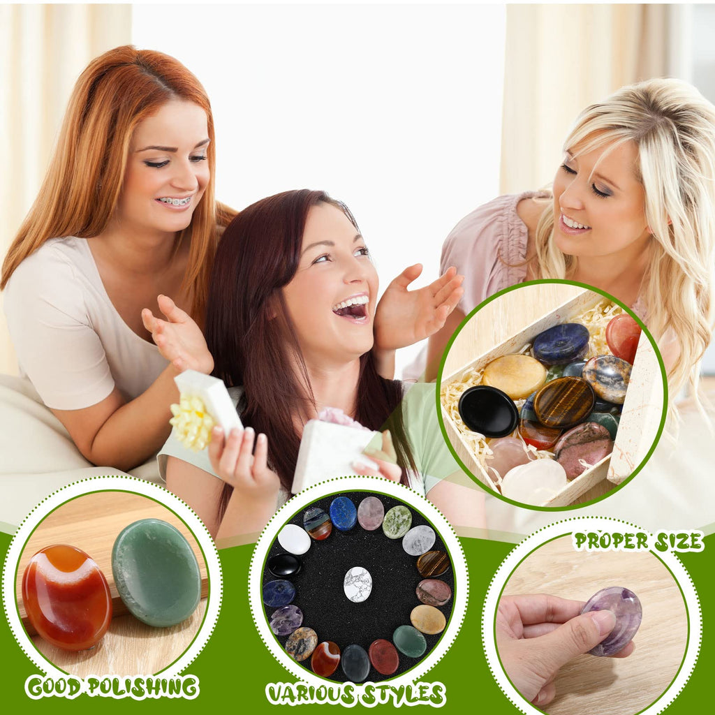 Fumete 18 Pcs Thumb Worry Stone for Anxiety Chakra Crystals, Oval Chakra Stones Tigers Eye Crystal for Anxiety Stress Relief Med