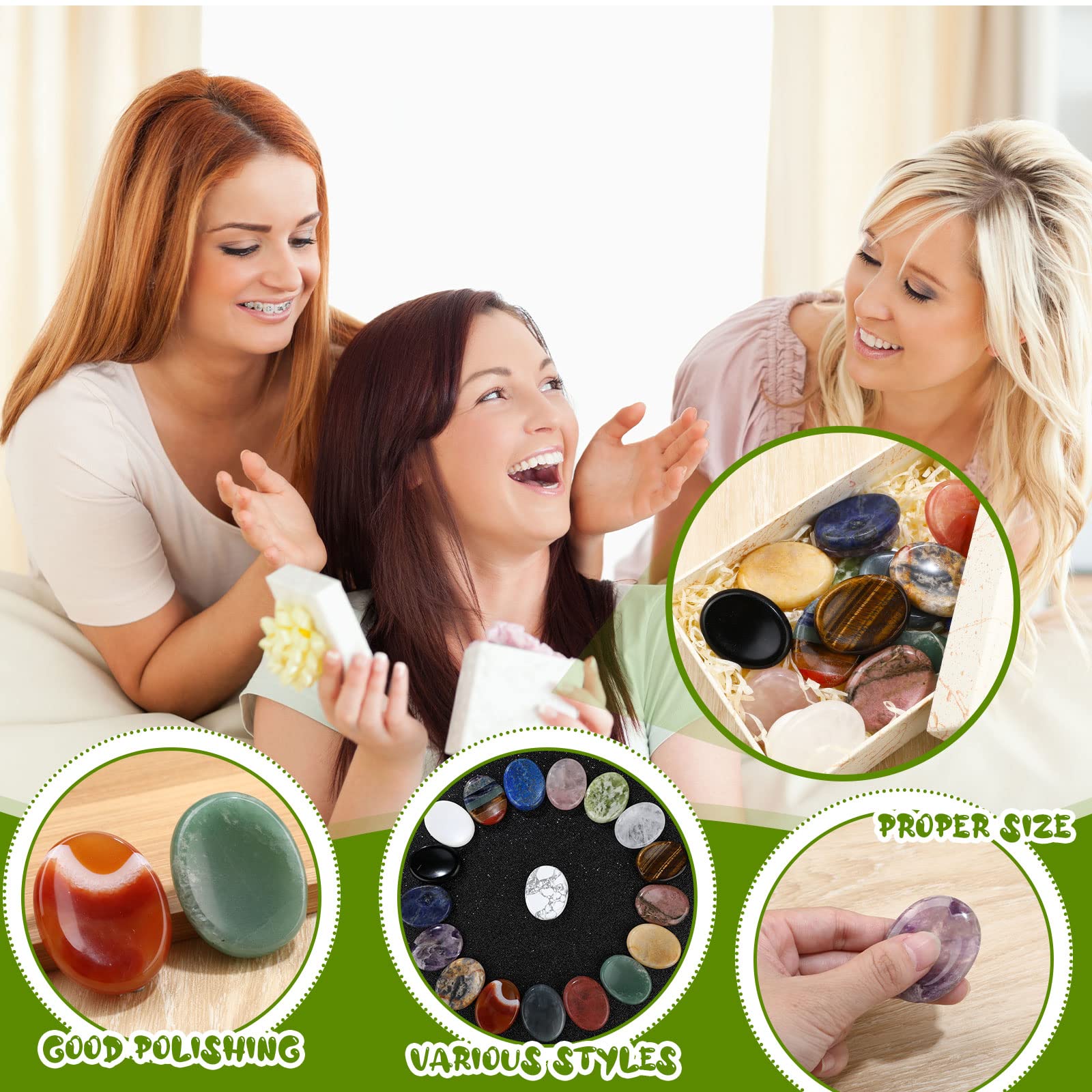Fumete 18 Pcs Thumb Worry Stone for Anxiety Chakra Crystals, Oval Chakra Stones Tigers Eye Crystal for Anxiety Stress Relief Med
