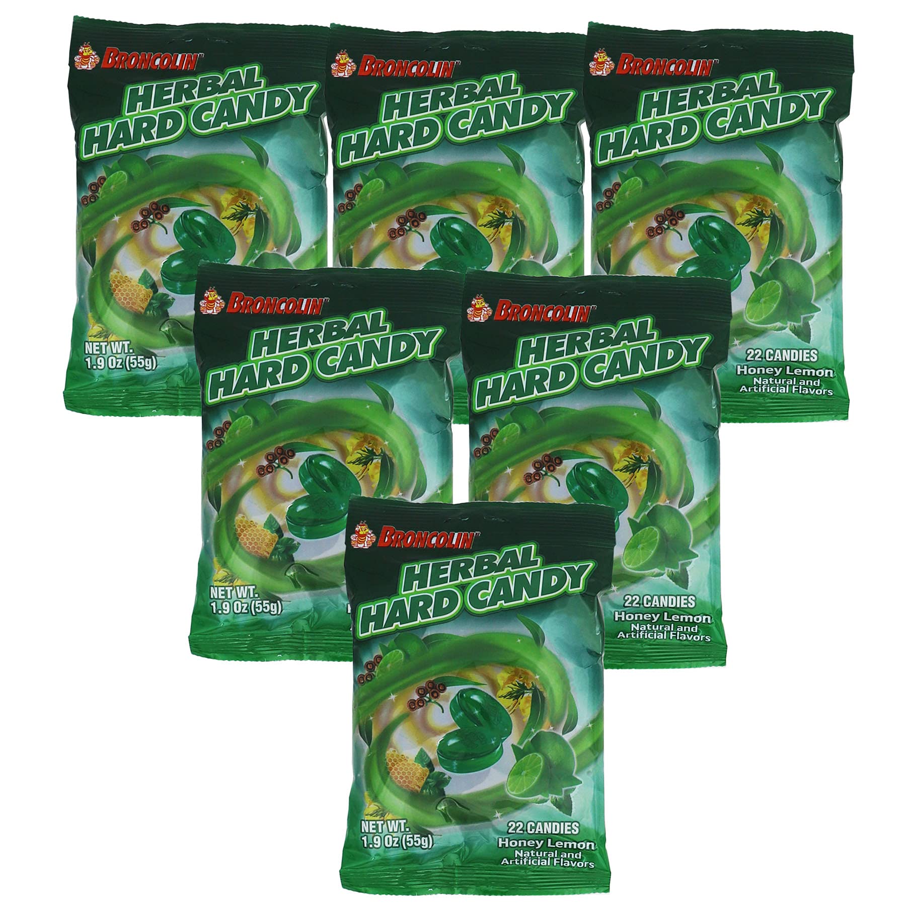 Broncolin Honey and Herbal Extracts, Honey Lemon Flavor, 6-Pack of 22 Drops Each, 6 Bags