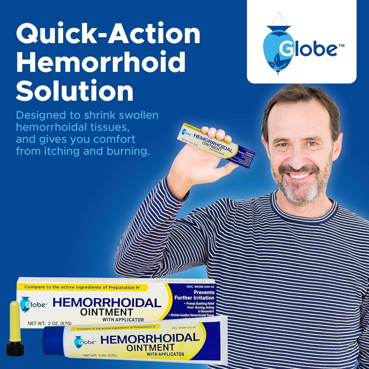 Globe Hemorrhoidal Ointment, Phenylephrine HCl, Petrolatum, Mineral Oil, Relief from Burning, Itching and Discomfort of Hemorrho