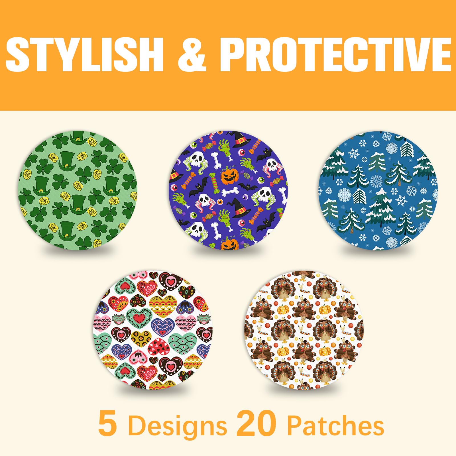 20Pcs G7 Over Patches & Stelo Overpatches Waterproof & Sweatproof, Latex-Free Hypoallergenic,15 Days Long-Stay CGM Sensor Covers