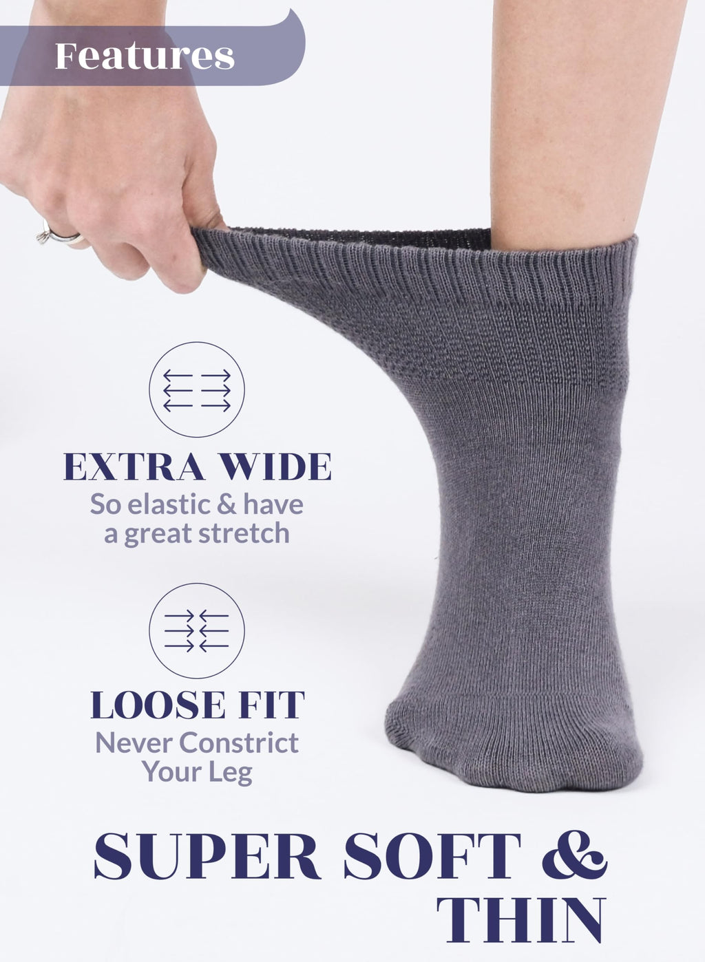 Hugh Ugoli Women Diabetic Ankle Socks, Super Soft & Thin Bamboo Socks, Wide & Loose, Non-Binding Top & Seamless Toe, 4 Pairs, gr