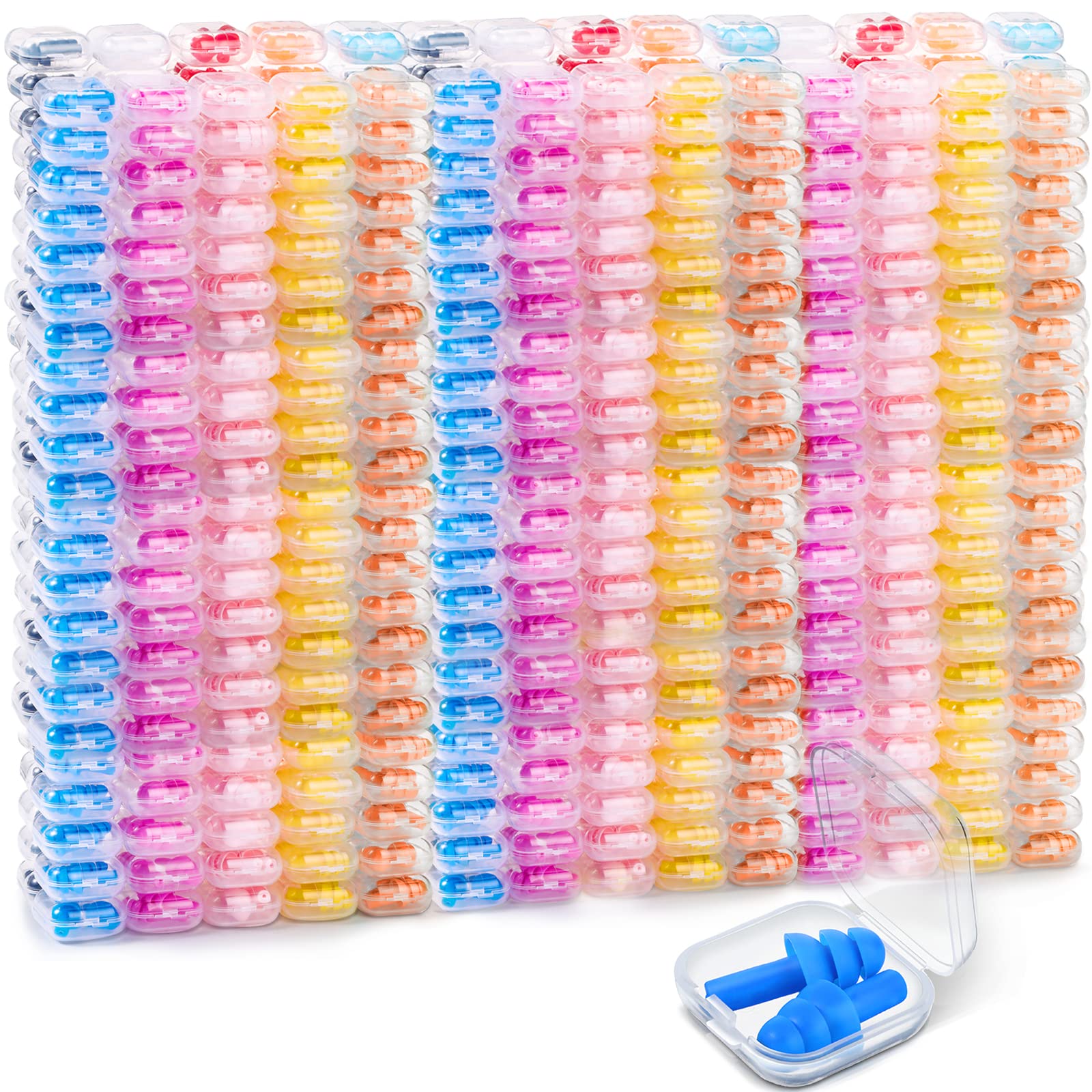 200 Pairs Ear Plugs Bulk for Sleeping Noise Cancelling, Swimming, Shooting, Concerts, Snoring 10 Assorted Colors with Carry Case