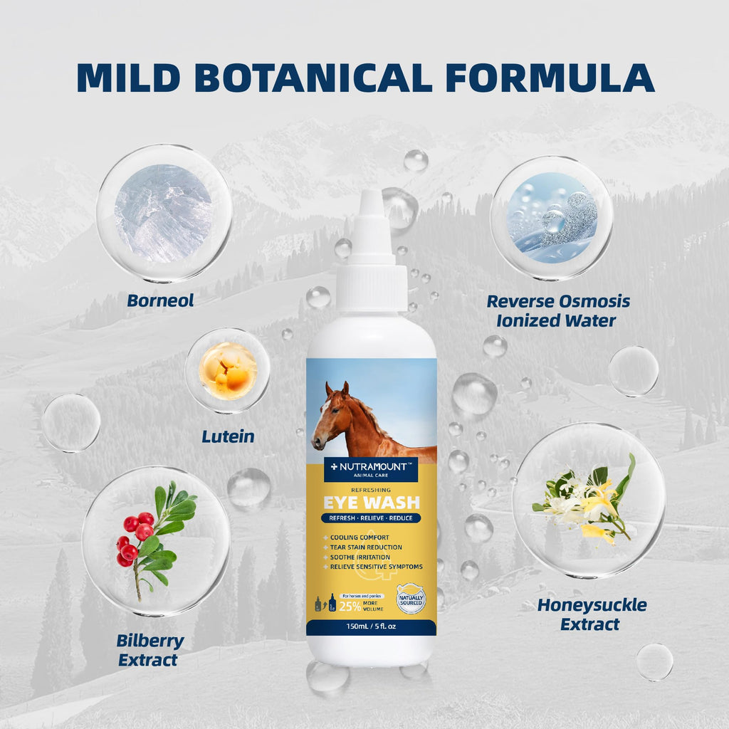 Nutramount Eye Wash for Horses and Ponies 150ML/5 fl. oz Mild Botanical Formula Reduces Tear Staining Twin Bottle Set