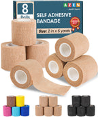 AZEN 8 Pack Self Adhesive Bandage Wrap, 2 X 5 Yards Elastic Cohesive Bandage Wrap, Skin Color Athletic Tape, Vet Wrap, Ankle Tap