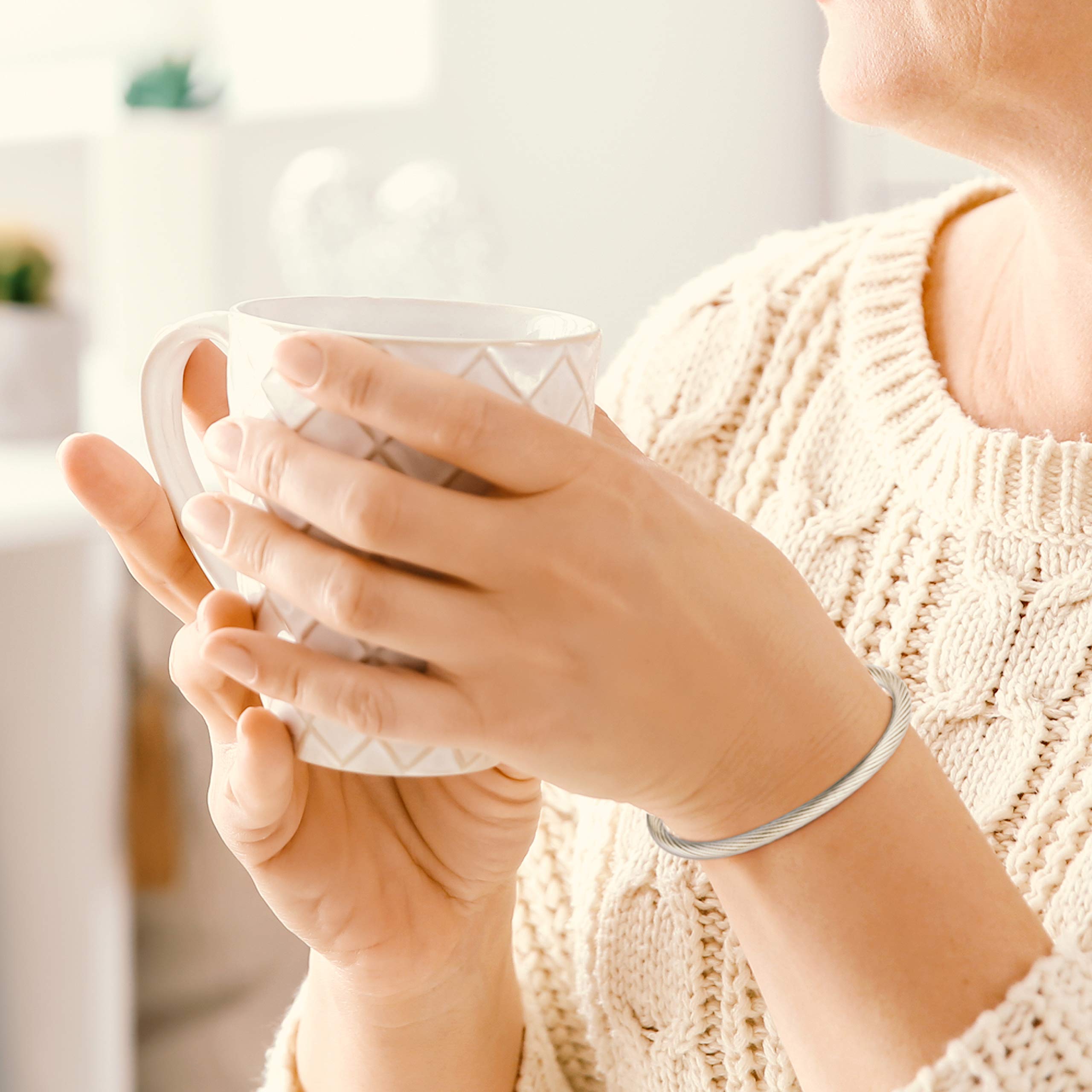 MAGNETJEWELRYSTORE 2-Tone Stainless Steel Magnetic Bracelet High Power Magnets, For Men and Women, Adjustable Bangle