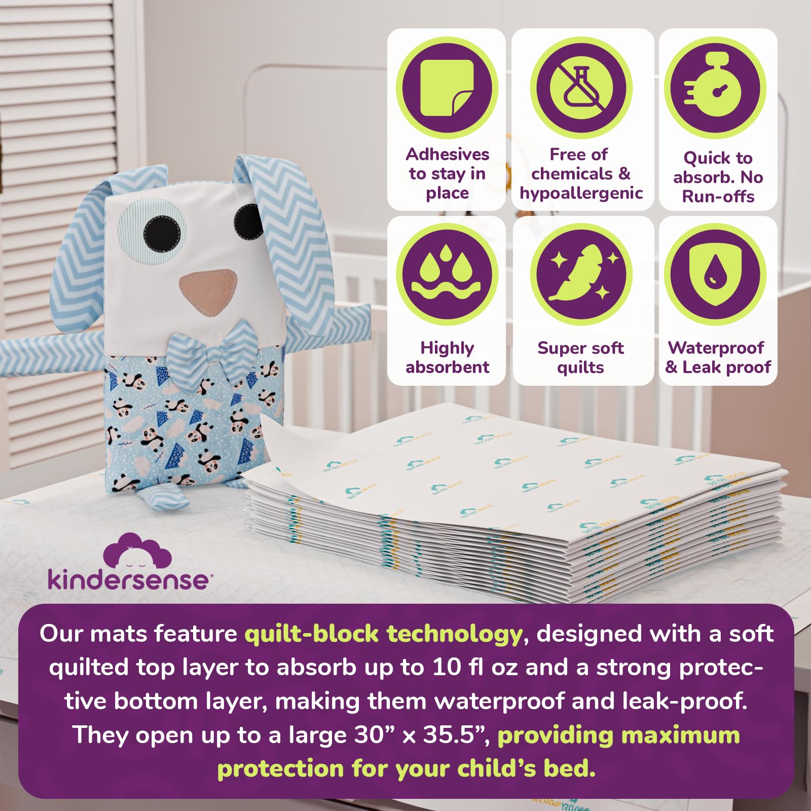 KinderSense Ultra Absorbent Disposable Bed Pads for Potty Training 36 x 30 (25 Count) - Bedwetting Mat & Mattress Protector - In