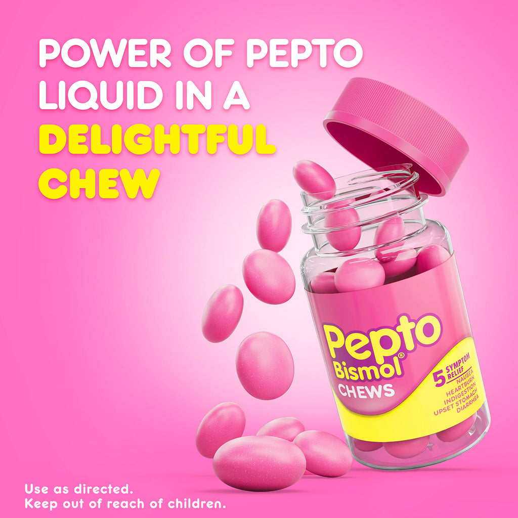 Pepto Bismol Chews, Fast and Effective Digestive Relief from Nausea, Heartburn, Indigestion, Upset Stomach, Diarrhea, 72 Total (
