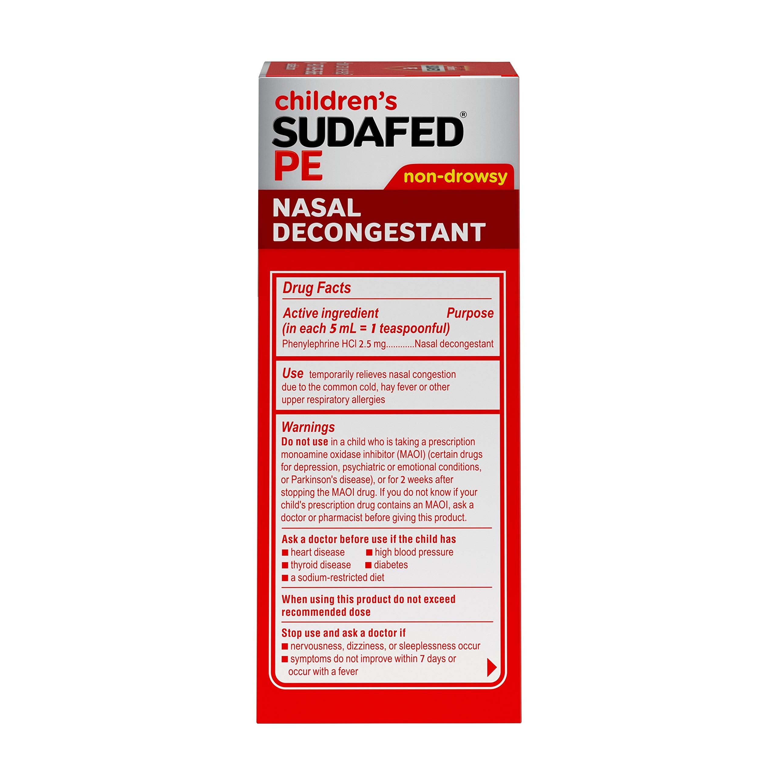 Sudafed Childrens PE Nasal Decongestant, Liquid Cold Relief Medicine with Phenylephrine HCl, Alcohol Free and Sugar-Free, Berry