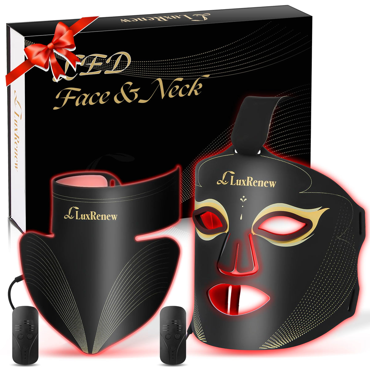 Red Light Therapy Mask Set, Led Mask Light Therapy for Face & Neck, NearInfrared Light 850nm and Red Light 630nm, 5 Gears Energ