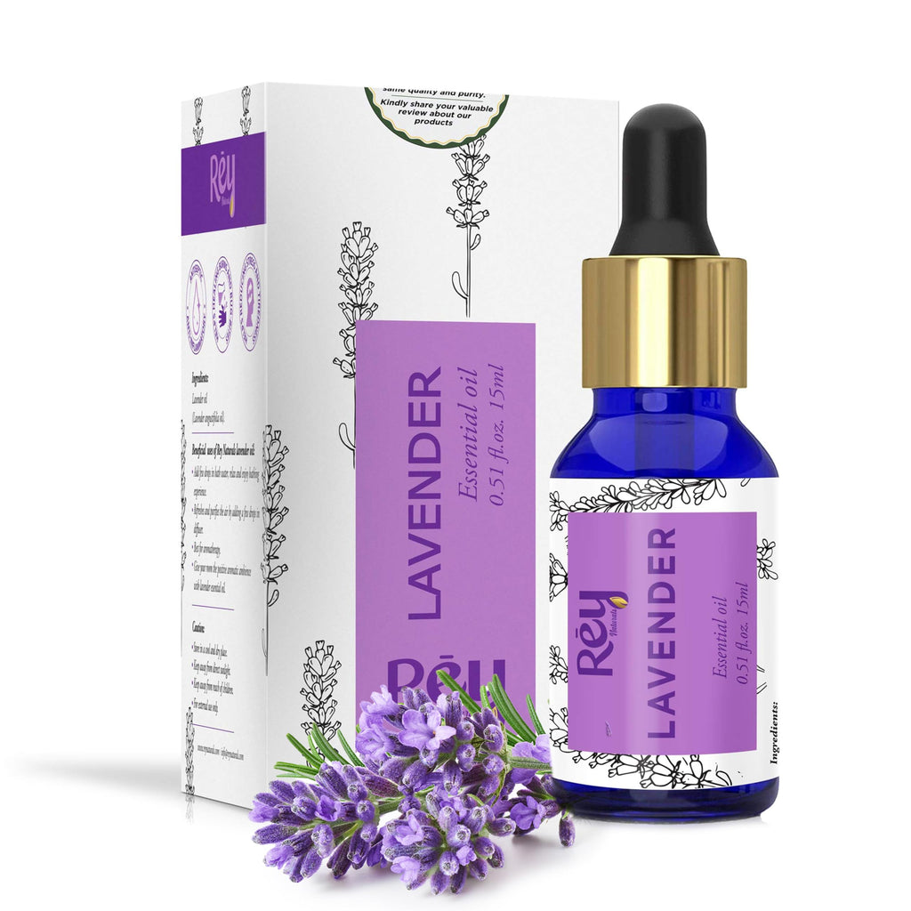 Rey Naturals Lavender Essential Oil, Natural & Therapeutic Grade Choice For Aromatherapy, Massage & Aroma Diffusers - 15 ML