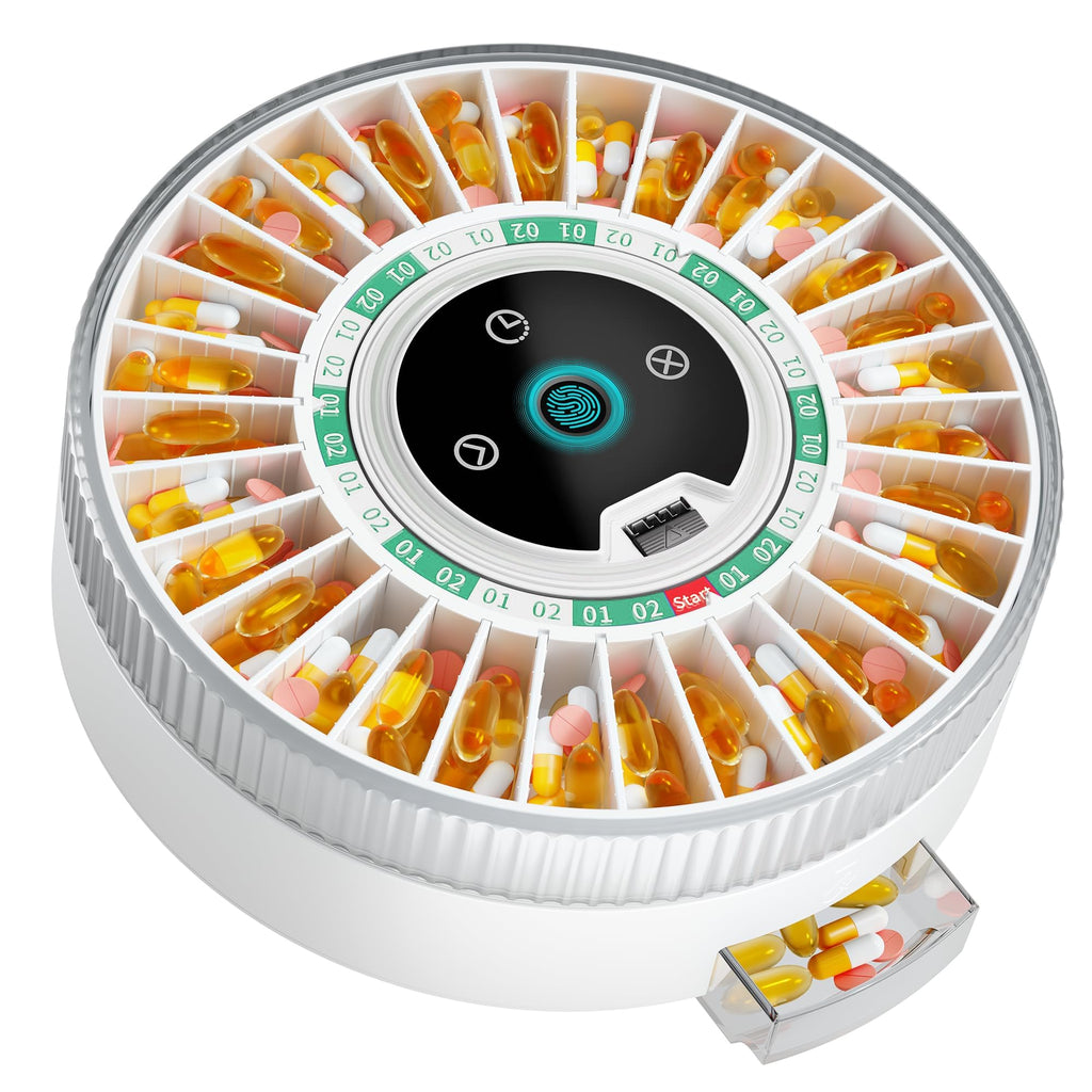 Windtrace Bluetooth Automatic Pill Dispenser for Elderly with Alarm, Smart Pill Dispenser with 31-Slot, Fingerprint& Mechanical 