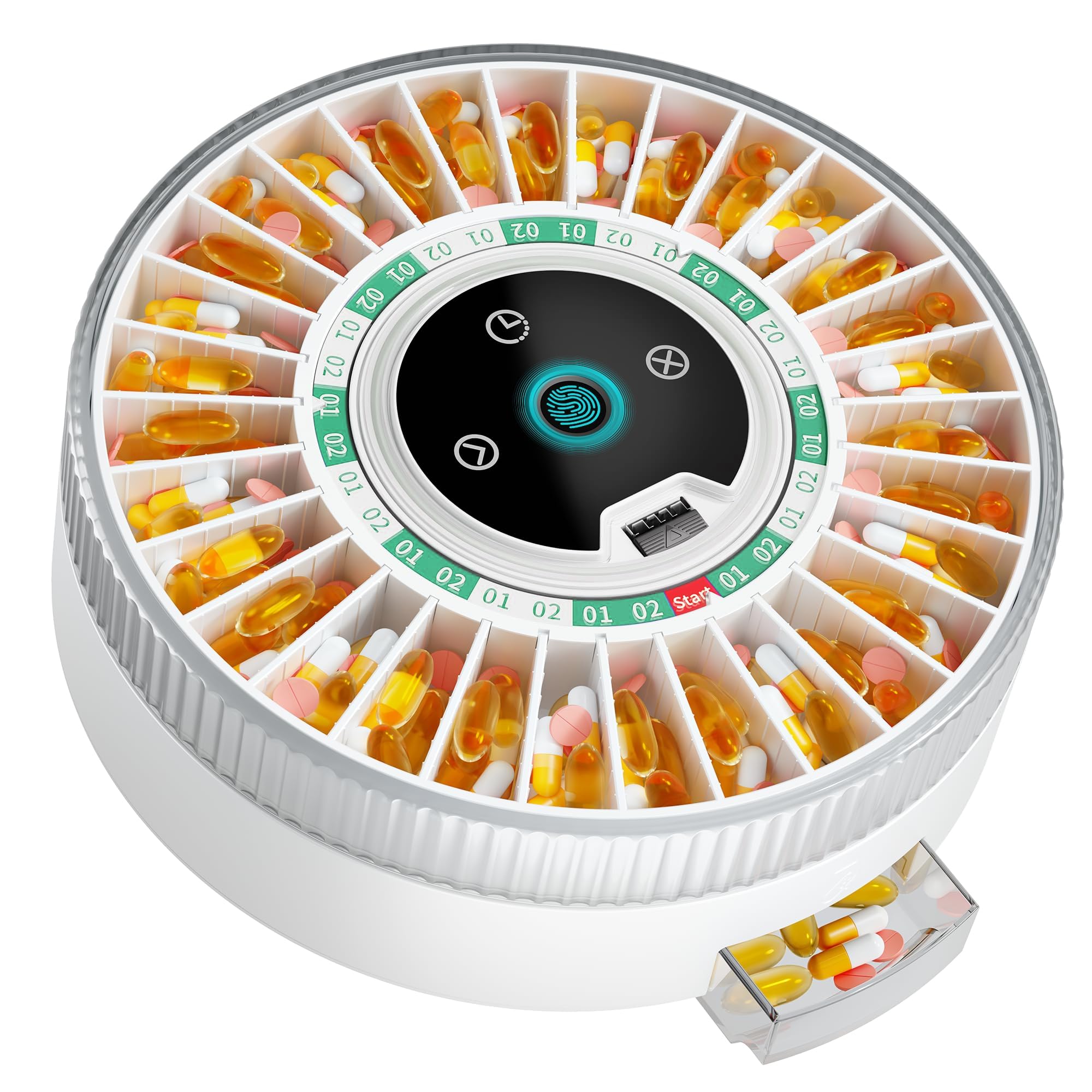 Windtrace Bluetooth Automatic Pill Dispenser for Elderly with Alarm, Smart Pill Dispenser with 31-Slot, Fingerprint& Mechanical 