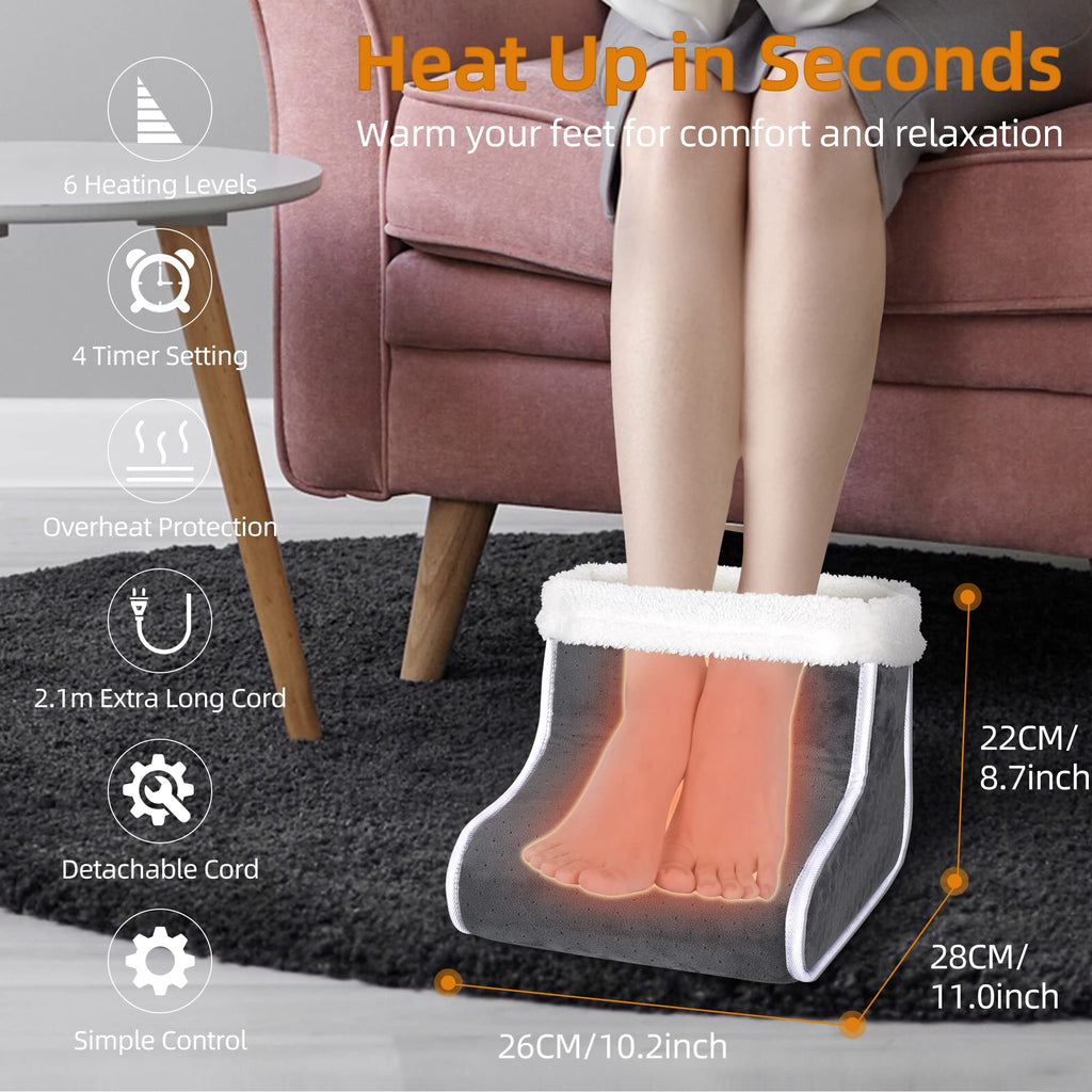 Electric Heated Foot Warmer - KLADNDER Heating Foot Warmer for Men & Women, Feet Warmer with 6 Temperature Setting 4 Timer Setti