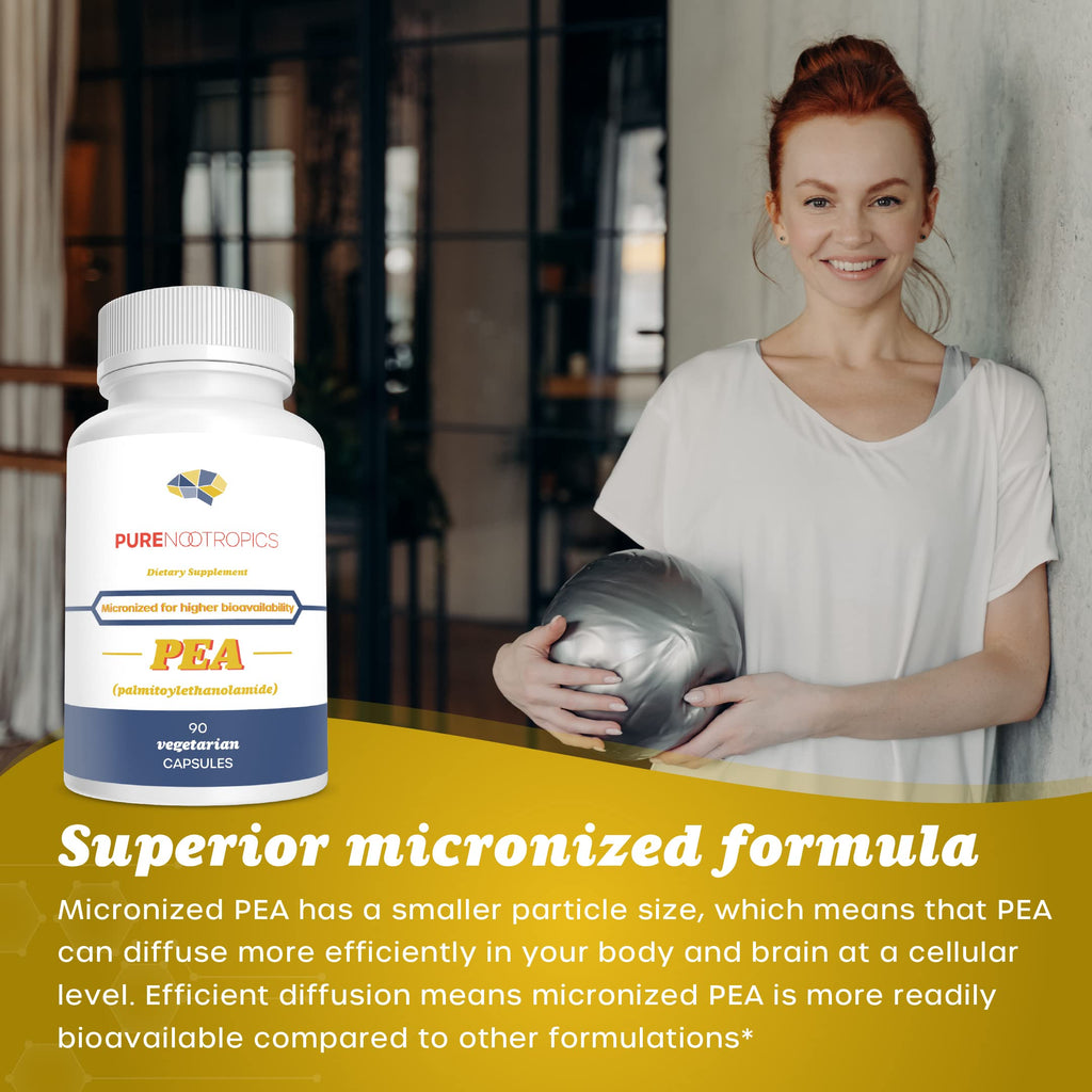 Pure Nootropics - Palmitoylethanolamide (Micronized Pea) 400 mg Capsules | 90 Veg Caps Value Pack | Supports Relief from Occasio