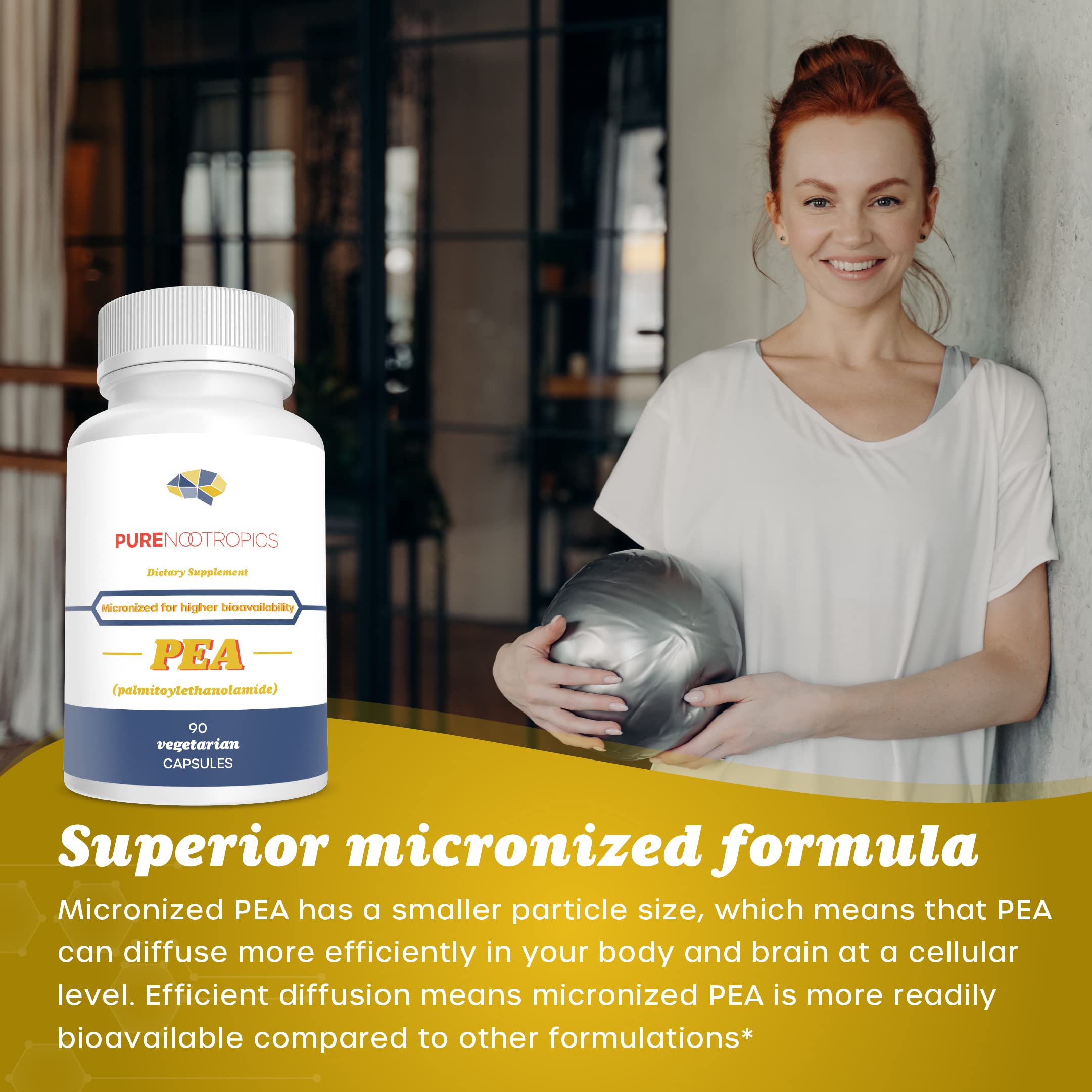 Pure Nootropics - Palmitoylethanolamide (Micronized Pea) 400 mg Capsules | 90 Veg Caps Value Pack | Supports Relief from Occasio