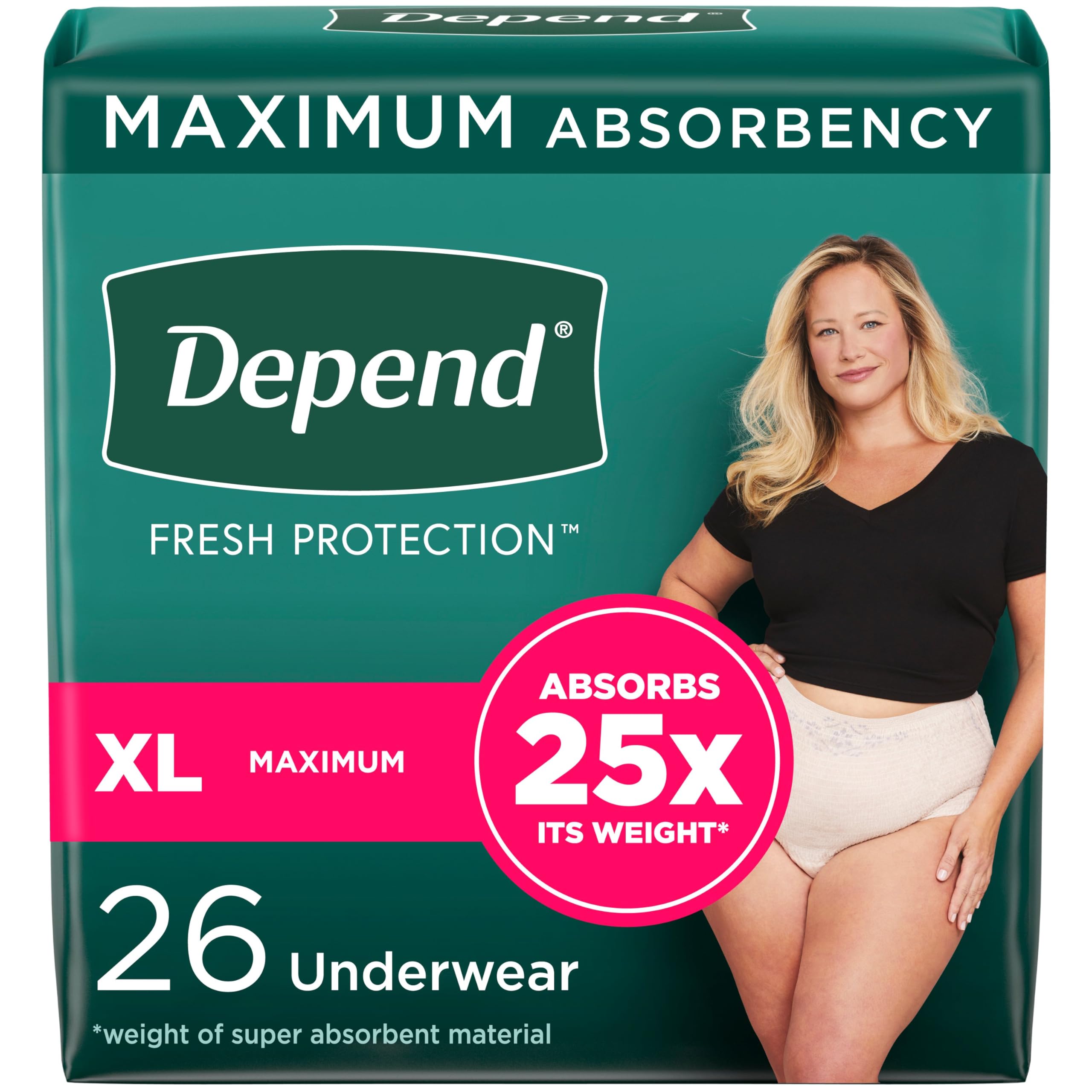 Depend Fresh Protection Adult Incontinence & Postpartum Bladder Leak Underwear for Women, Disposable, Maximum, Extra-Large, Blus