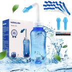 WATERPULSE Neti Pot, Sinus Rinse Nasal Wash 300ML Neti-Pot with 45 Nasal Wash Salt Packets and Sticker Thermometer,Nose Washing 