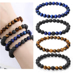 XIANNVXI Blue Crystal Bead Bracelet for Mens 4PC 8mm Natural Stone Beads Bracelets Set Tiger Eye Blue Black Crystal Stretch Bead