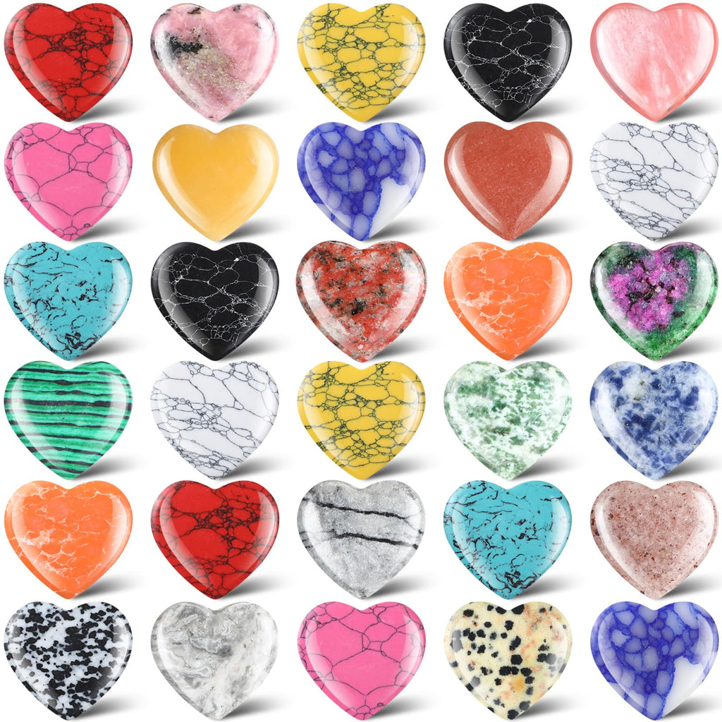 Nuenen 30 Pcs Heart Shape Crystals Bulk 1.57 Inch Gemstone Heart Stones Worry Stone Heart Rocks Quartz Love Pocket Palm Hearts B