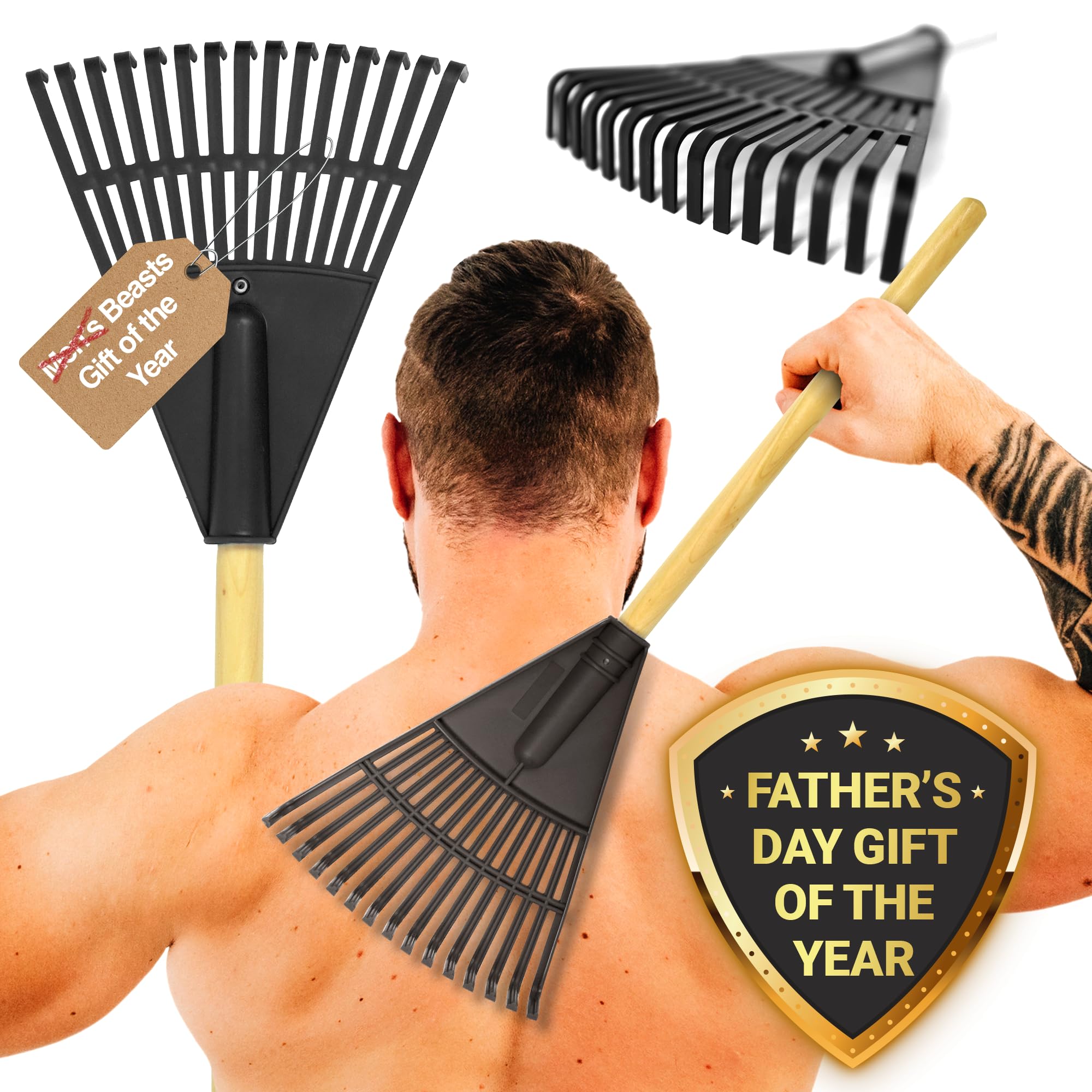 Beast Rake Back Scratcher | Lightweight, Oversized Rake Scratcher | 15 Prongs, Wider Scratching Claw | Anti-Slip Handle | Ergono