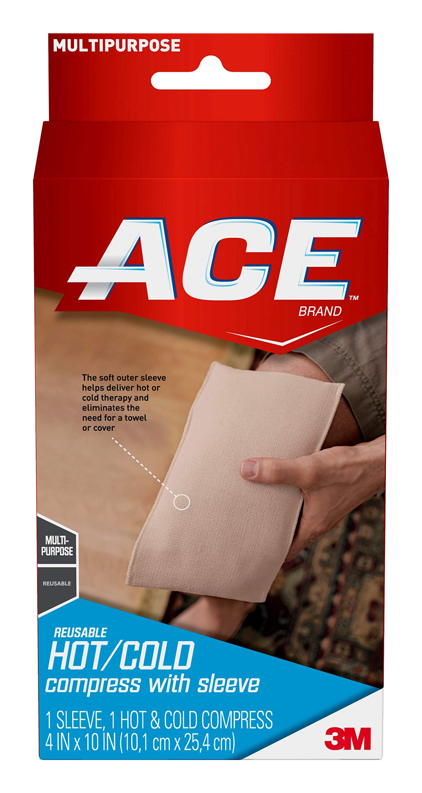 ACE Reusable Hot/Cold Compress with Sleeve, Works for hand, wrists, knees, shoulder, ankles, wisdom teeth and more, Soft outer e
