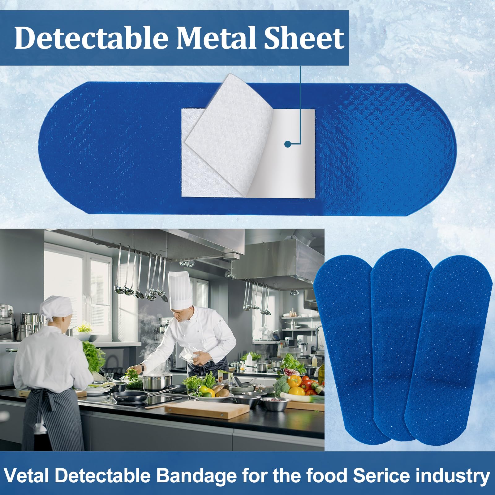 Geiserailie 120 Pcs Food Service Blue Detectable Bandage Woven Fingertip Waterproof Flexible Bandages Non-Stick Pad Latex Free f