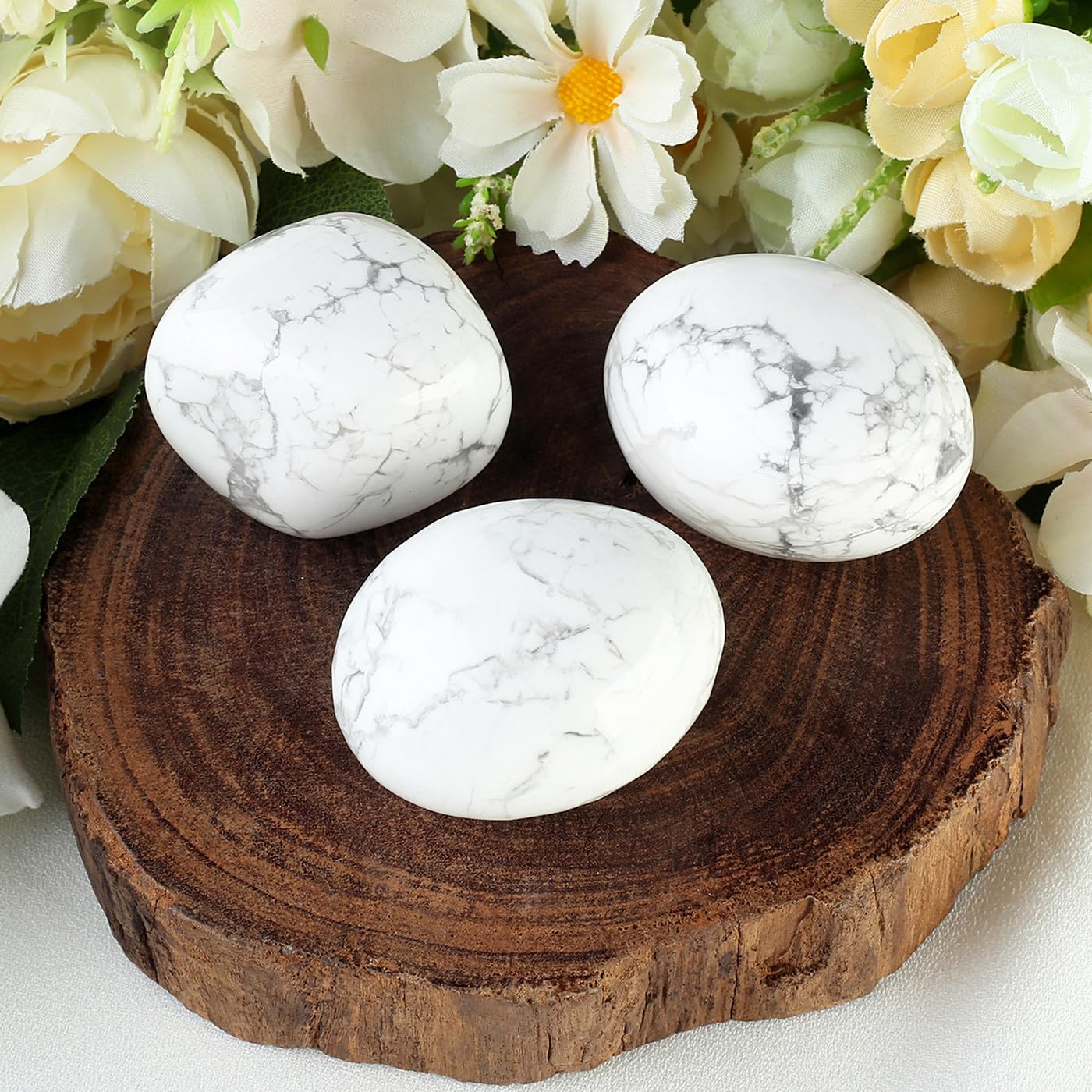 MAIBAOTA 1.6-2.0'' White Howlite Crystal Large White Stone Reiki Natural Tumbled White Polished Stones for Energy Witchcraft The