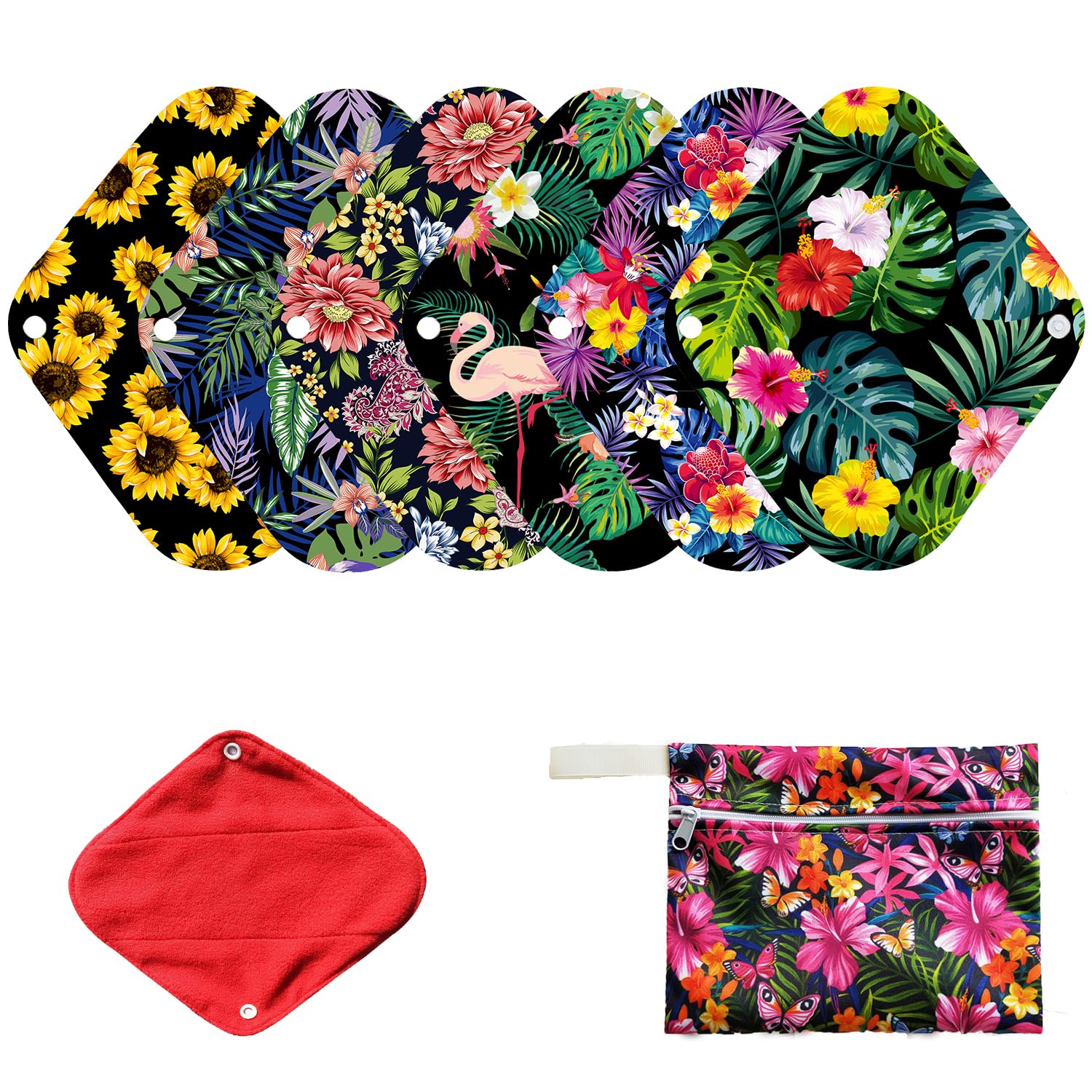 7pcs Set Resuable Menstrual Pads Including 1pc Mini Wet Bag +6pcs Reusable Washable Stay Dry Cloth Menstrual Pads/Women Sanitary