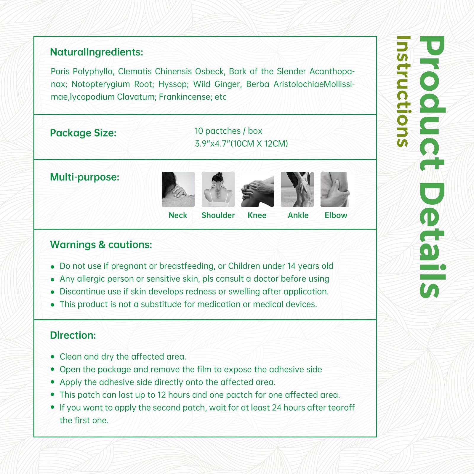 CHUYAOTANG Herbal Relief Patches, Heat Patches for Neck, Shoulder, Knee, Ankle, Natural Herbs Patches, Long Lasting and Effectiv