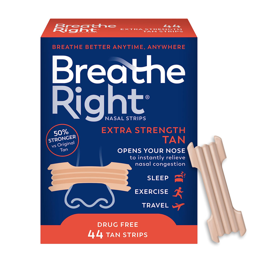 Breathe Right Nasal Strips, Extra Strength, Tan Nasal Strips, Help Stop Snoring, Drug-Free Snoring Solution & Instant Nasal Cong