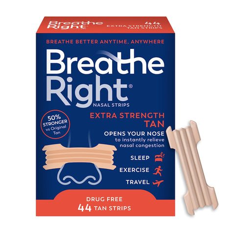 Breathe Right Nasal Strips, Extra Strength, Tan Nasal Strips, Help Stop Snoring, Drug-Free Snoring Solution & Instant Nasal Cong
