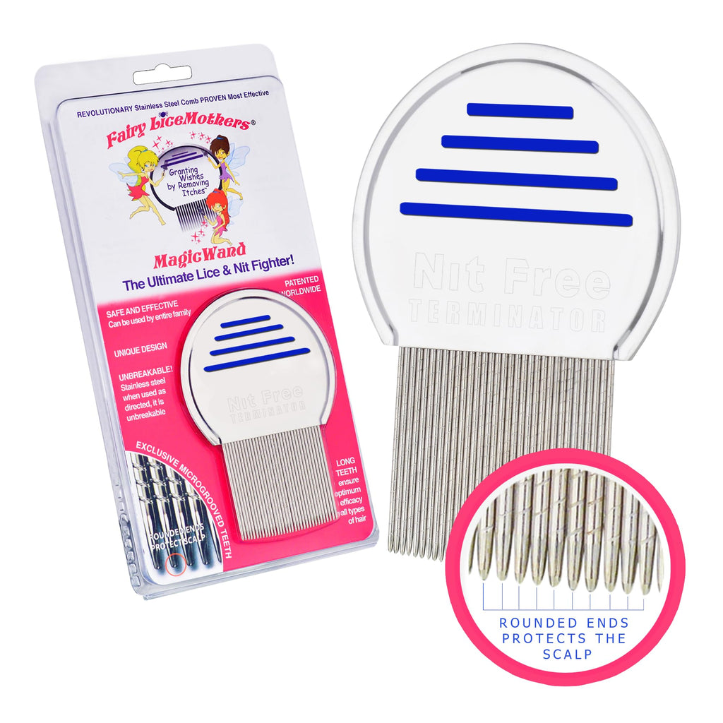 Fairy LiceMothers MagicWand Metal Lice Comb - Head Lice comb for Lice Eggs - Nit Free - Durable & Easy to Use - Gentle Lice Remo