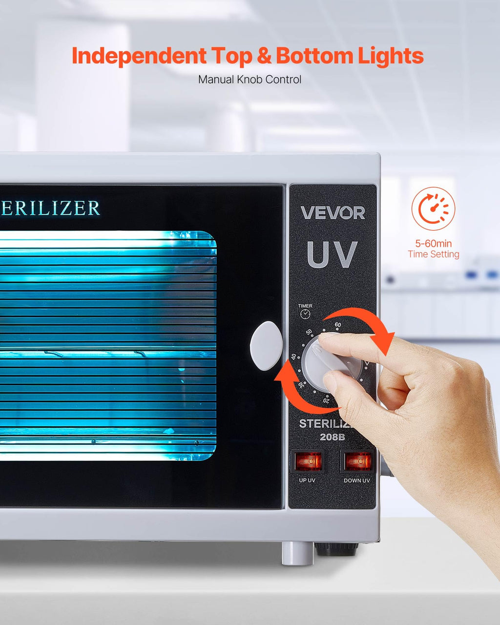 VEVOR Nail Tool Cleaning Machine, 12L Large Capacity, Knob Control, Tool Cabinet Cleaner Box with Timer Setting, Tempered Glass
