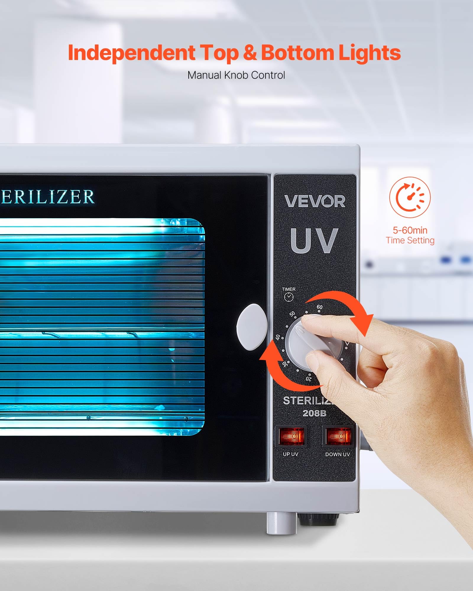 VEVOR Nail Tool Cleaning Machine, 12L Large Capacity, Knob Control, Tool Cabinet Cleaner Box with Timer Setting, Tempered Glass