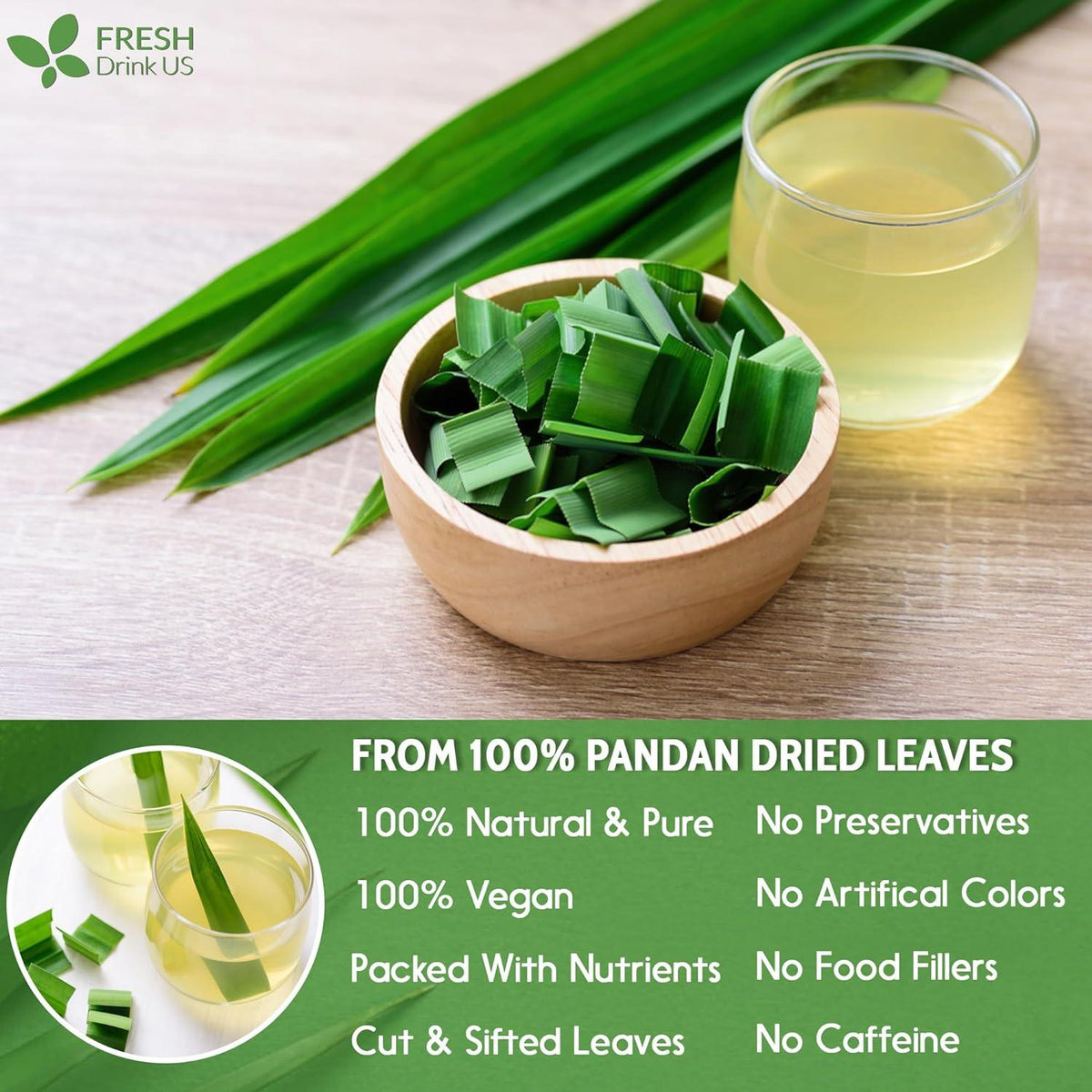 Natural Pandan Leaves Dried, No Additives, No Caffeine, Vegan