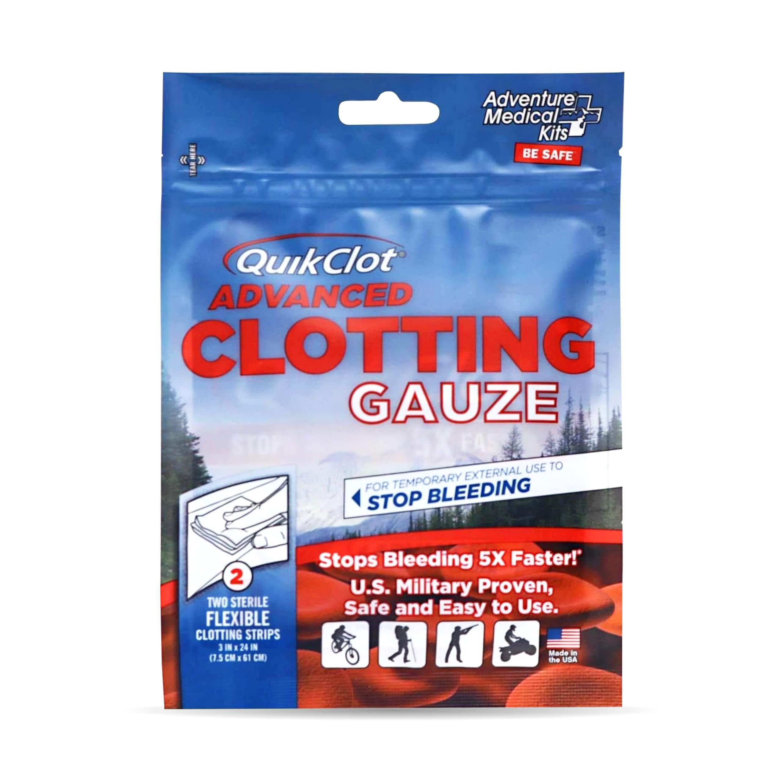 Adventure Medical Kits QuikClot Gauze - Gauze for Emergency Survival Kit, Doomsday Prepping Supplies & More - Stops Bleeding Fas