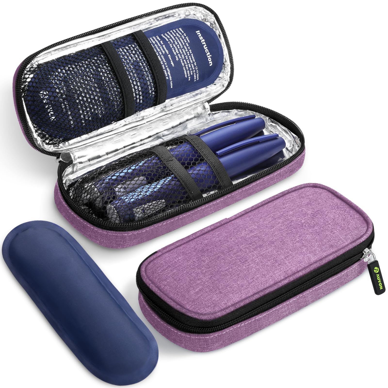 AUVON Insulin Pen Cooler Travel Case with 2 * 90g TSA Approved Ice Packs, Diabetic Medication Insulated Cooling Bag for Insulin 