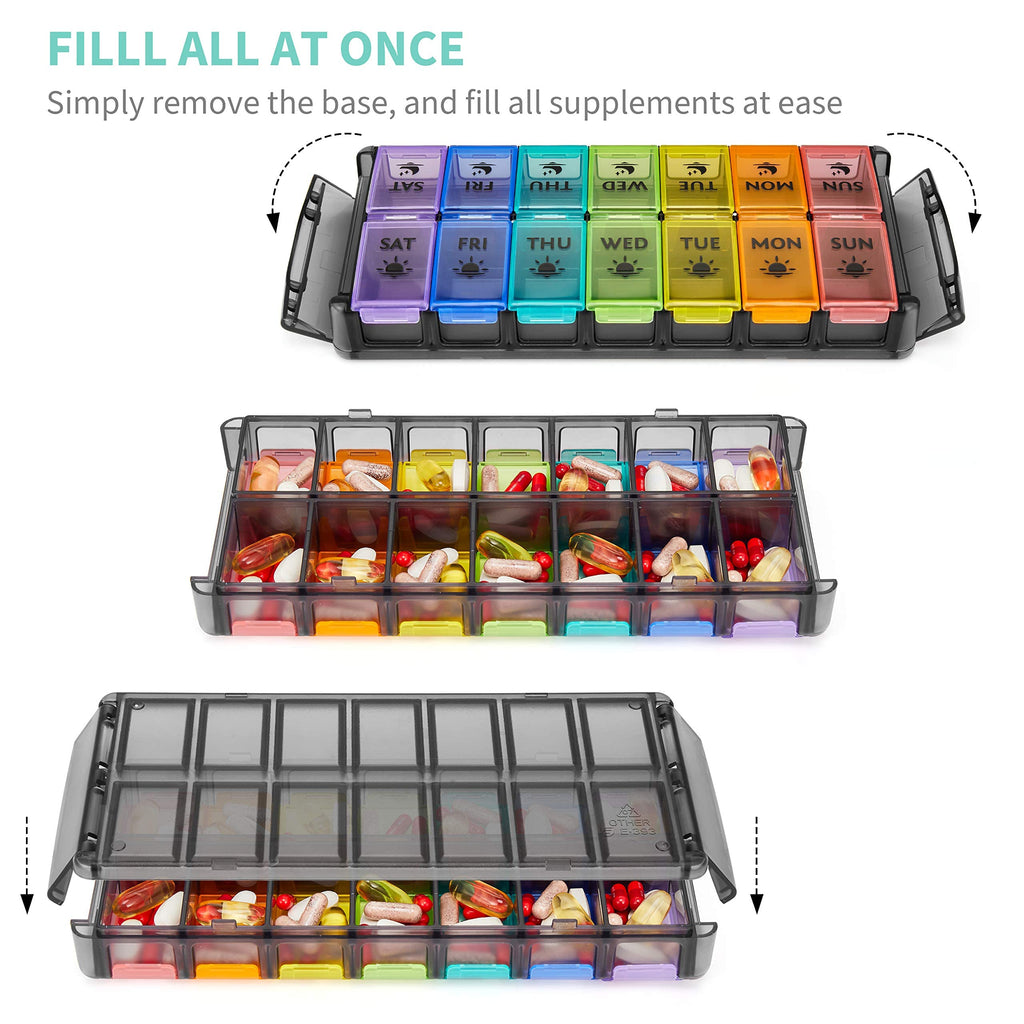 FGcase Large Pill Organizer 2 Times a Day 7 Day AM PM Pill Box Organizer with Lock, Easy Fill and Detachable Design, Travel Medi