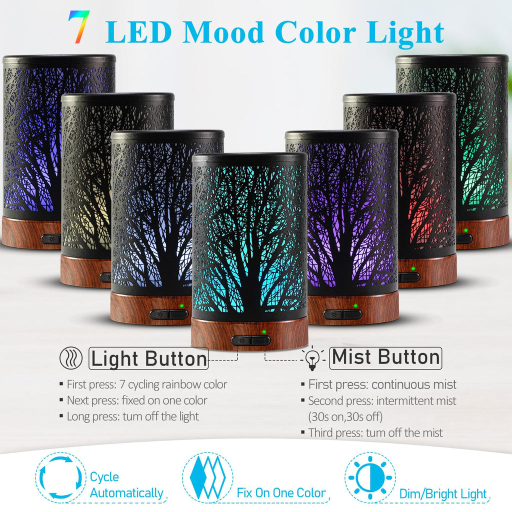 Essential Oil Diffuser - 150ML Metal Aromatherapy Diffuser for Essential Oils with 7 Colors Lights Gifts for Mom Waterless Auto