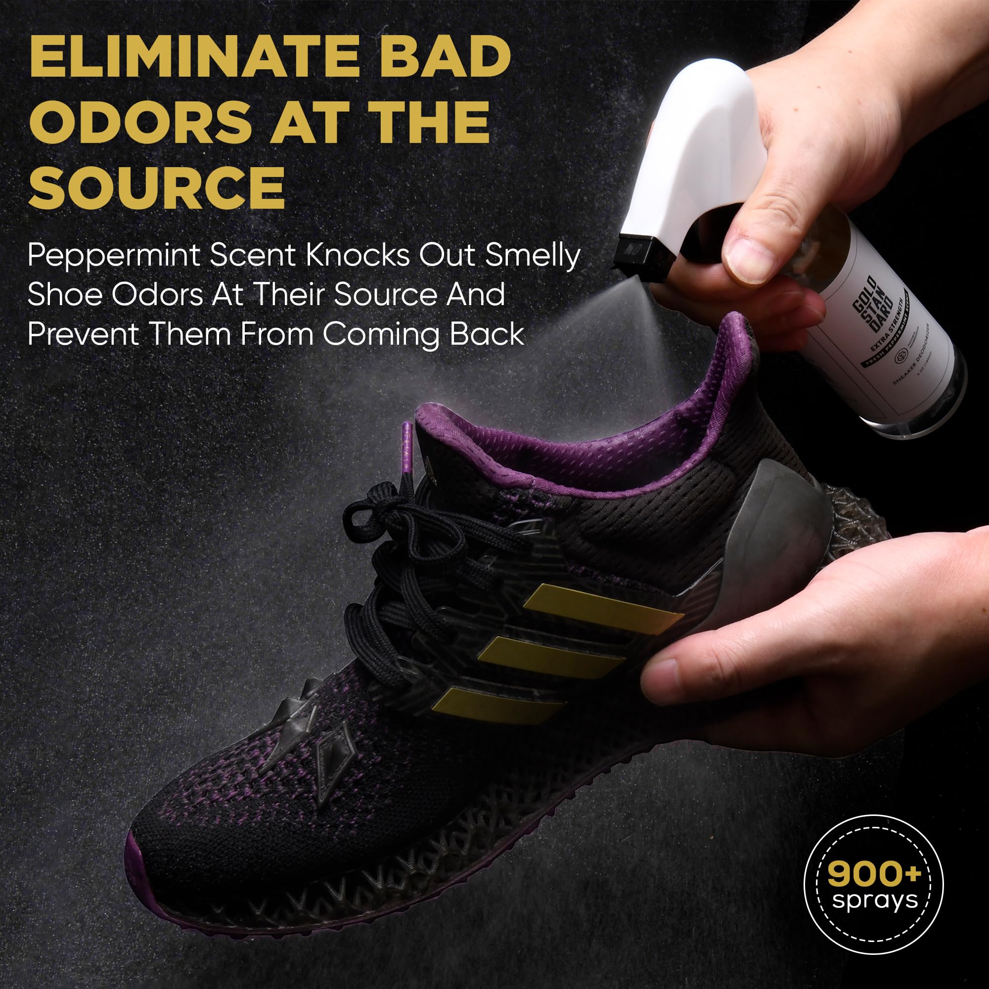 Gold Standard Natural Sneaker Deodorizer Spray, 2 Pack, 6 oz Shoe Odor Eliminator, Extra Strength & Long-Lasting Peppermint Fres